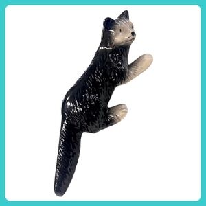 Vintage MCM Cat Figurine Wall Hanging Black Gray 14" Ceramic 1950s